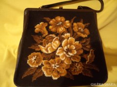Régi sárgás barna gobelin virág díszes táska 