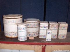 Régi fűszeres doboz sorozat lemezből - dekorációnak