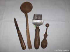 Antik konyhai eszközök fából illetve fa nyéllel - 4 db