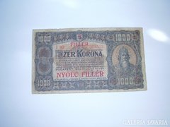 1000 korona 1923! 8 fillér felülbélyegzéssel!