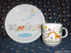 Állatos Alföldi Porcelán gyermek tányér és csésze