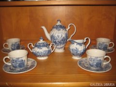 4 személyes Angol kék porcelán teáskészlet