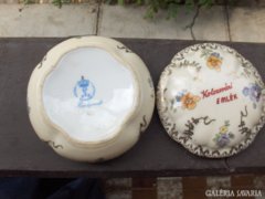 Antik aranyozott porcelán bonbonier "Kolozsvári emlék" 