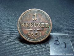 1 krajcár ( kreuzer ) 1851 "E" Gyulafehérvár  Ritka  