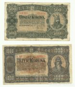 1923 500 és 1000 korona ropogós VF