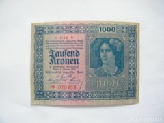 1000 korona 1922 aUNC Osztrák-Magyar Bank szamárfül