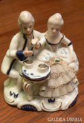 Csipkedíszes porcelán, barokk teázó pár