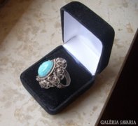 Türkizköves antik filigrán gyűrű