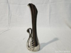 0664 Régi fém hattyú alakos váza 17.5 cm