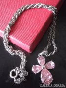 Fonott ezüst nyaklánc,rózsakvarc medállal+ karkötő