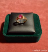 Antik orosz aranyozott  ezüst rubin gyűrű