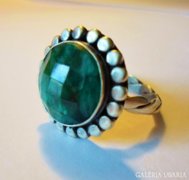 Gyönyörű régi nagy smaragdköves ezüst gyűrű
