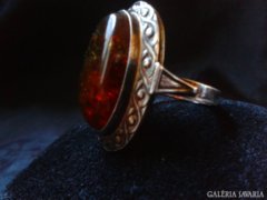 Antik orosz borostyán ezüst gyűrű 