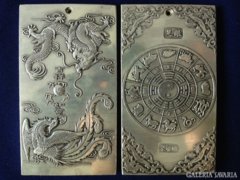 "Tibeti ezüst"Sárkány és a Főnix madár szerencse amulett 