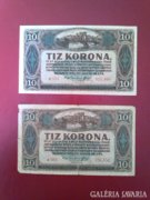 1920. évi 10 korona (2 db)