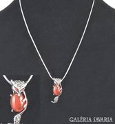Ezüst nyaklánc aranyos Valódi  vörös opál róka 