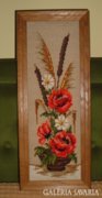 Mezei virágos gobelin kép fa kerettel , 50x20,5 cm