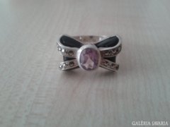 Ezüst masnis gyűrű onix, ametiszt, markazit kővel