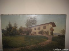 Tiroli vendégfogadó - régi festmény 56 x 33 cm.