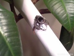 Ezüst gyűrű markazittal és ónix kővel