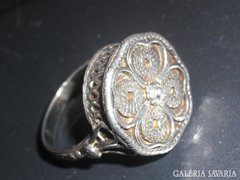 Antik nagyméretű ezüstgyűrű, lóherés