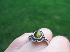 Zöld borostyánköves szecessziós régi 925 ezüst gyűrű