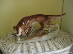 Royal Dux Csehszlovák porcelán nagyméretű vadászkutya
