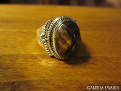 Füstkvarc köves, romantikus 925 ezüst gyűrű
