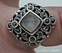 Pávakagyló(abalone)-markazit köves ezüst gyűrű