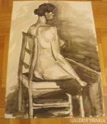 Akt széken/fekete-fehér akvarell, 50x70 cm