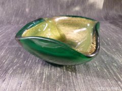 Zöld - arany üveg hamutál 11x11 cm