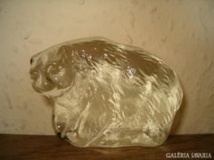 Tömör üveg medve szobor, 7 cm