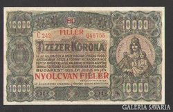 10000 korona 1923. (80 fillér felülbélyegzéses) !!!