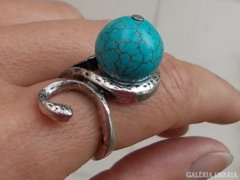 Tibeti ezüst gyűrű türkiz kővel