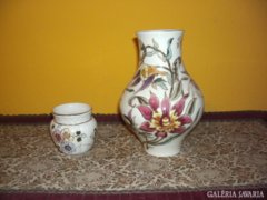 Zsolnay orchideás váza+kis kaspó