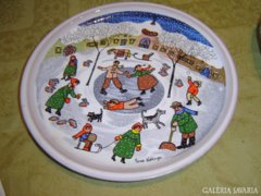 TÉLI jelenetes kerámia tányér winterling fali tányér 24 cm