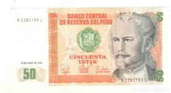 50 intis. 1987. Peru. UNC.