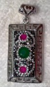 Gyönyörű természetes smaragd,rubin török ezüst medál