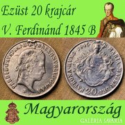 V. Ferdinánd ezüst osztrák 20 krajcár 1845 B patinás