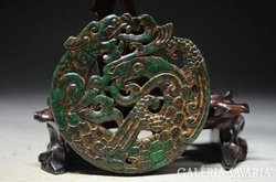 Zöld Jade faragott kő, Sárkány-Főnix amulett