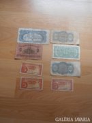 8 Darab csehszlovák Korun ( Korona )  bankjegy 1919 - től