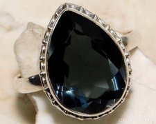 Hatalmas sötét kék Aqua Topáz 925 ezüst gyűrű 