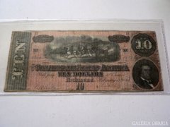 USA konföderációs 10 dollár 1864! Eredeti! Ritka!