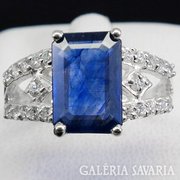 100% valódi kék,fehér zafír ezüst gyűrű 7,5 CT 