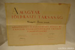 Cholnoky Magyar Földrajzi Társaság Oklevél 1938