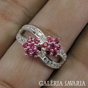 100% valódi rózsa rubin,fehér zafír ezüst gyűrű 925