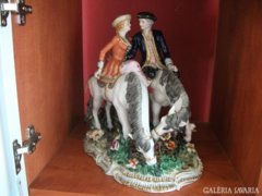Nagyméretű porcelán páros lovas figura