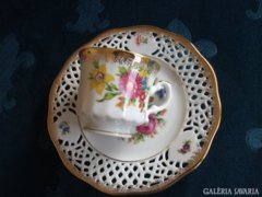 Drezdai virágmintás csésze és  áttört tányér