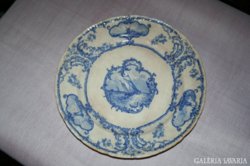Hüttl Tivadar kék mintás tányér behozatali jeggyel