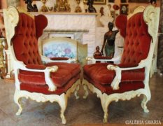 Gyönyörű ritka velencei barokk füles fotel pár